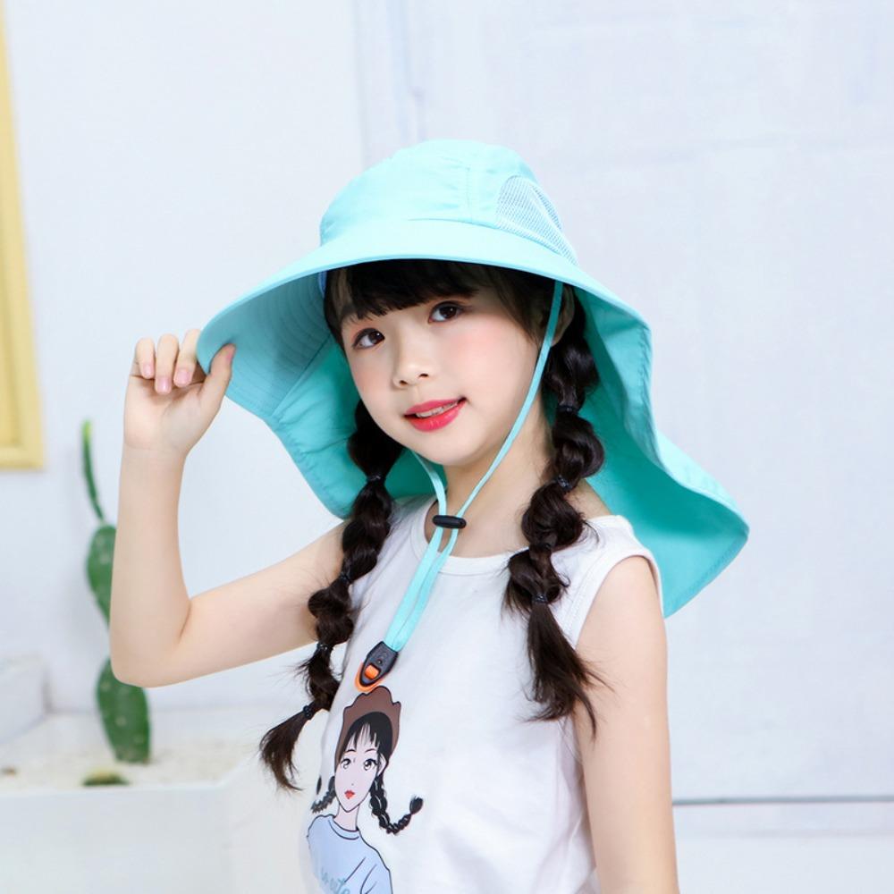 Fashion Kids Sun Hat UV Protection Broad Brim Bucket Hat Casual Summer Cap with Whistle  Summer