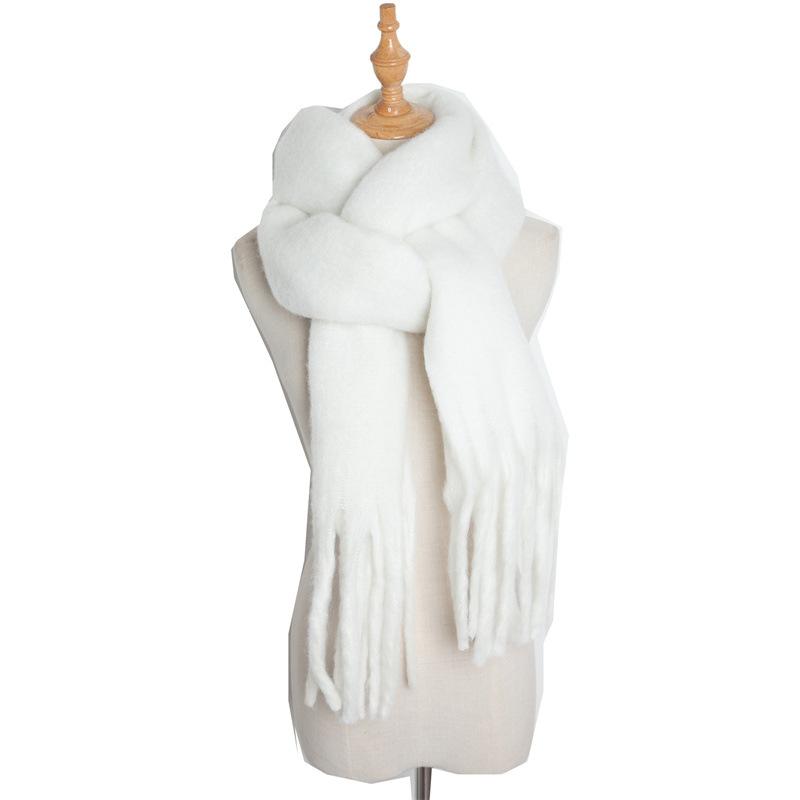 Versatile Monochrome Mohair Pull Scarf Winter Warm Soft Waxy Sweet Solid Color Student Scarf