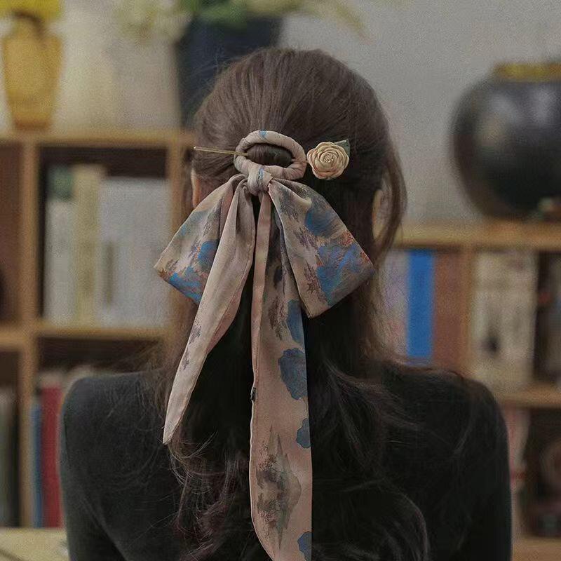 Fashion Headbands Hair Ribbon Scarfs Women Skinny Hairband Hair Accessories Girl Print Cute Hairpin Chinese Hair Sticks Headwear