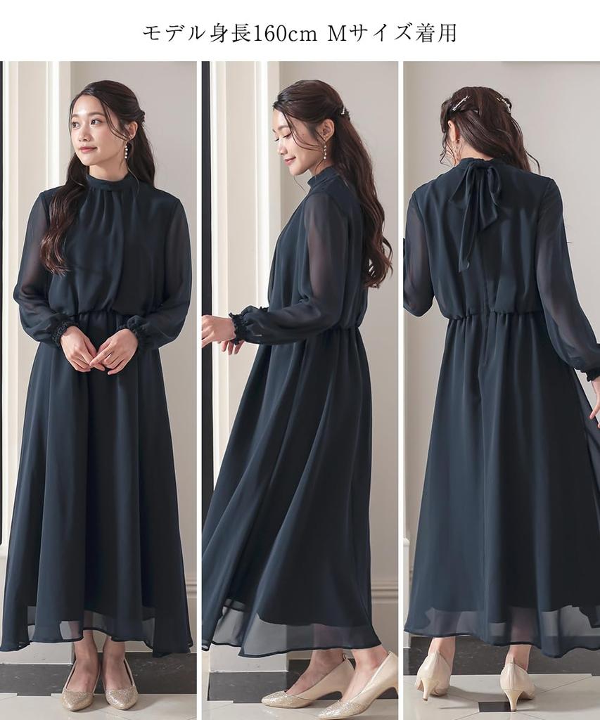 Party Dress Long Dress with Back Ribbon Design Sizes Black M [Nissen] [Wedding/Party Dress] One-Piece <Large Available>