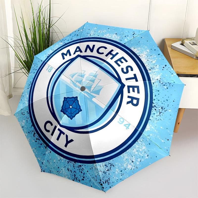 Manchester City, Badge Automatic Opening and Closing, 8 rib Structure Portable Umbrella, Suitable for Men and Women in All Seasons Perfect