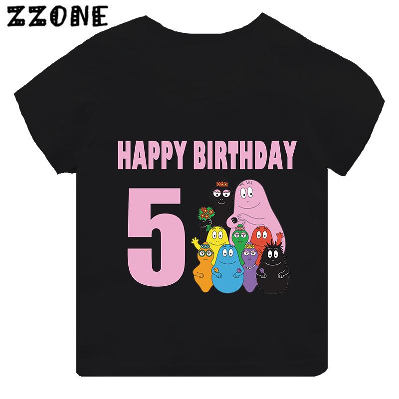 Cute Barbapapa Print Cartoon Girls Clothes 1 2 3 4 5 6 7 8 9 Years Happy Birthday Kids Short Sleeve T shirt Baby Boys TShirts