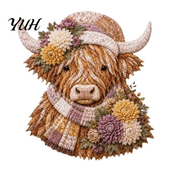 Highland Cow Sewing Kit 3D Layered Fabric Art DIY for Adults, Beginner-Friendly Collage Crafting Materials Quilt Craft Set, Handmade Farmhouse