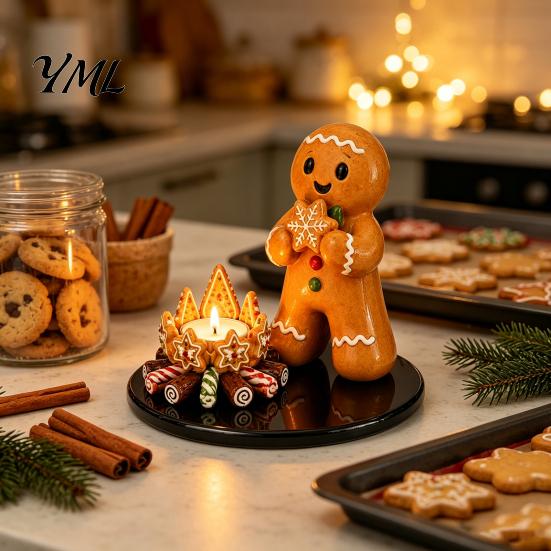 Tabletop Holiday Centerpiece Christmas Candle Holder, Cute Santa Claus/Snowman/Elf Boy/Gingerbread Tealight Resin Winter Mantel Ornament Candlestick