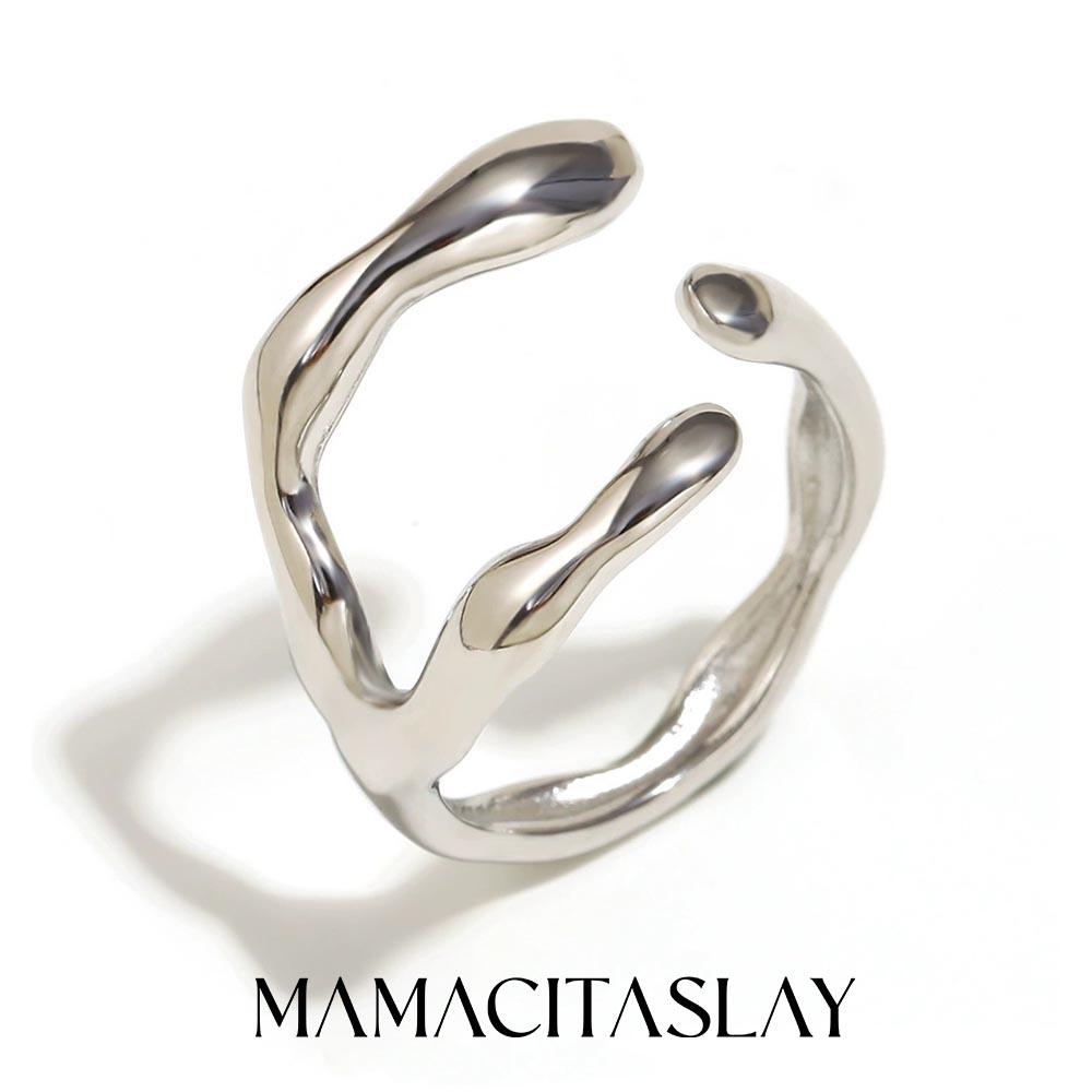 MamacitaSlay Кольцо открытое из нержавеющей стали с покрытием 18 карат, неправильная линия, для вечеринки, креативное, водостойкое, женский шарм, подарок