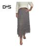 Women Midi Skirt Elastic High Waist Multi Layer Mesh Yarn Long Skirt Solid Color Slimming Style Versatile Skirt