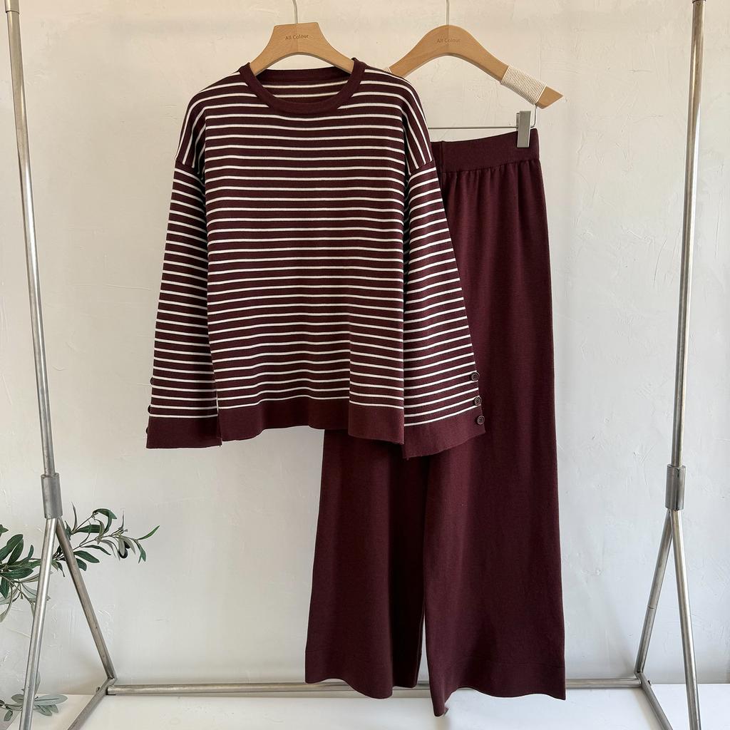 Корейский повседневный костюм женский осенне-зимний женская одежда полосатый топ повседневные широкие брюки модный темперамент