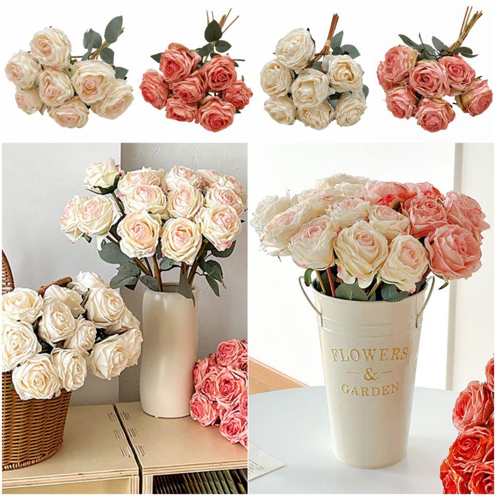 7PCS/Bundle Silk Petals Rose Artificial Flower Multicolor Ikebana Ornament Desktop Ornament