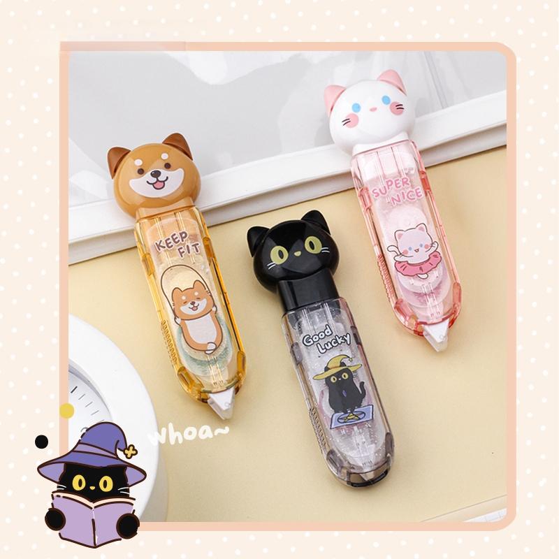 1/4 шт. Милая животная клейкая лента нажимного типа, мультяшный дизайн, мини-портативный размер 5 мм*6 м, в форме ручки, для DIY бумажной работы, искусства