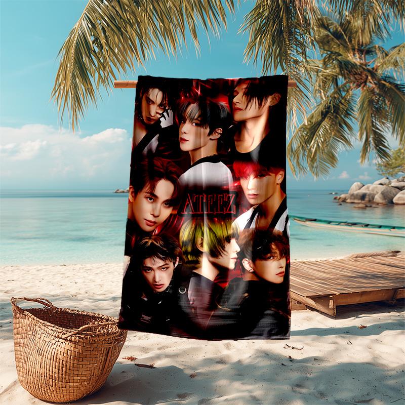 proof beach towel with ATEEZ pattern - soft,absorbent,quick-drying,machine washable - perfect for swimming,camping,bathing