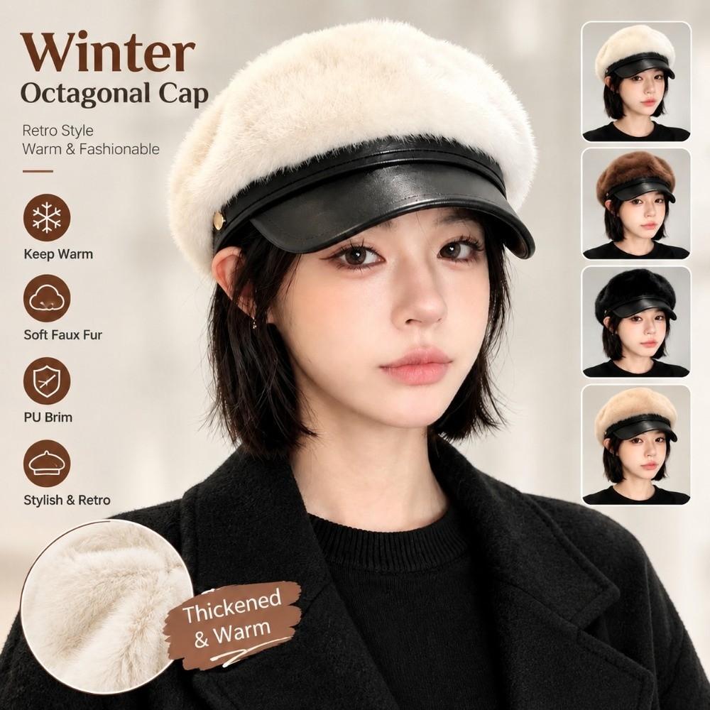Adjustable Newsboy Cap Faux Mink Fur Navy Hat Vintage Style Faux Fur Hat Winter Daily