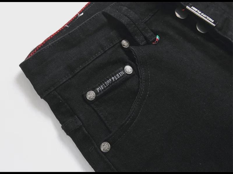 2024 г. Узкие черные вышитые джинсы-скинни для мужчин в стиле панк-стиля