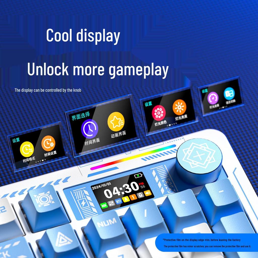 LingBao K98Pro Tri-Mode Customizable Keyboard with Screen, RGB Lighting, Hot-Swappable for Gaming, Office, Desktop, and Laptop.