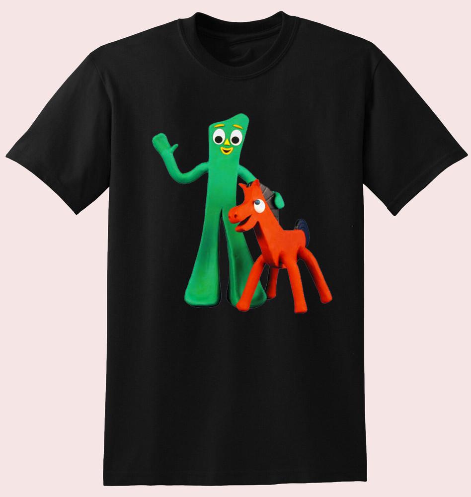 GUMBY И POKEY Футболка Черная Футболка Мужская Все Размеры S M L 234XL Унисекс Футболка