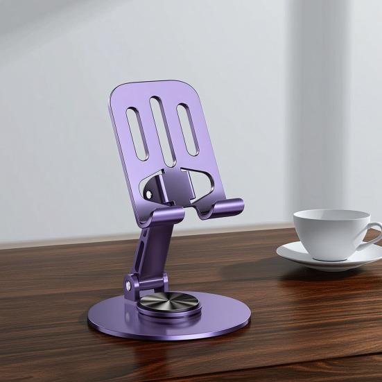 Phone Holder Foldable 360 Rotation Adjustable Desk Stand Metal Anti-Slip Silicone Pad Bracket for Phones Tablets
