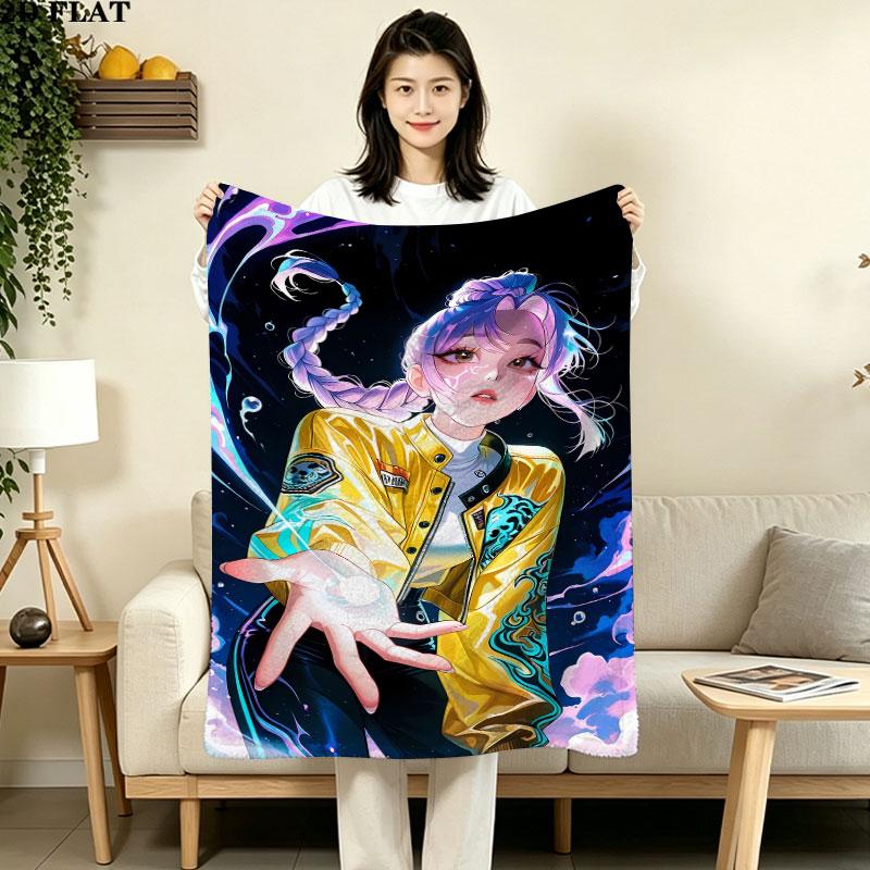 1PC Kpop Demon Hunters Patterned Flannel Blanket Suitable For All Seasons For Home Decor Warmth And Comfort Gifts Holiday Present