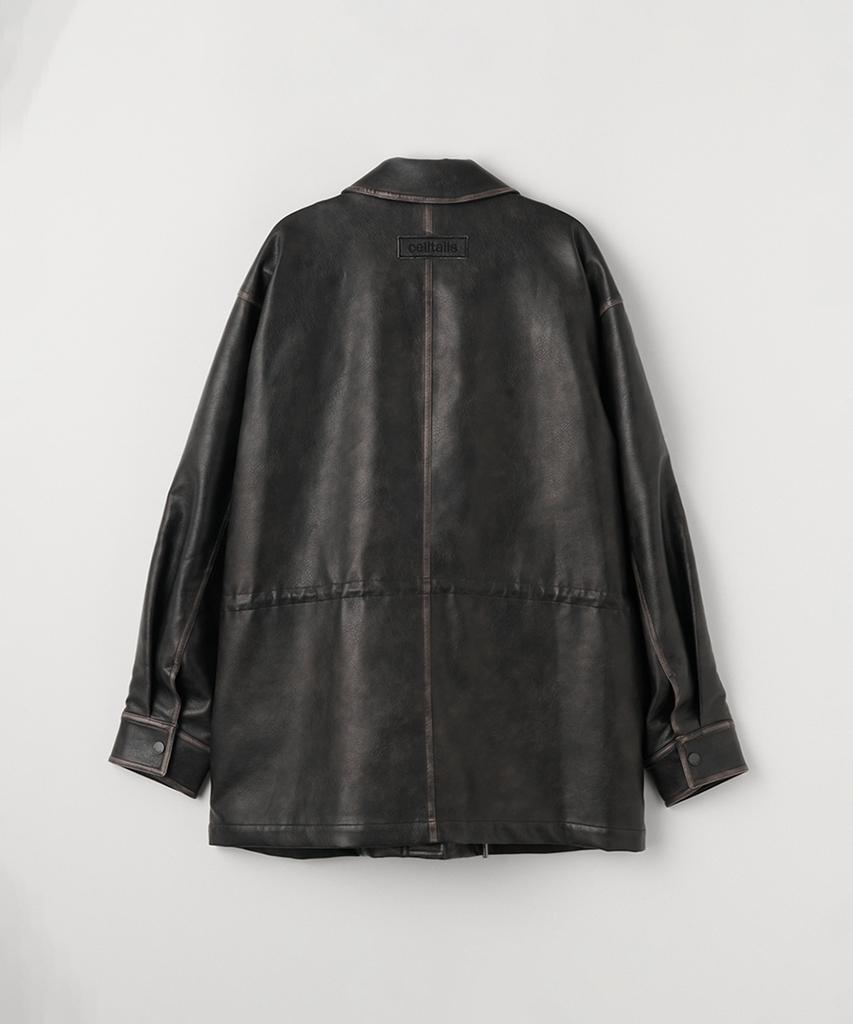 Celitails Washed Leather Field Jacket_Black