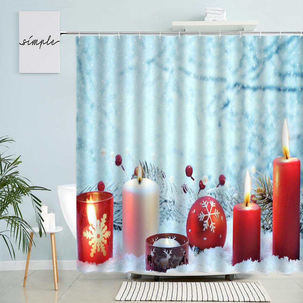 С Рождеством занавеска для душа Новогодний праздник Декор для ванной комнаты Рождественский шар Рождественская елка Зимний снег Пейзаж Водонепроницаемый экран