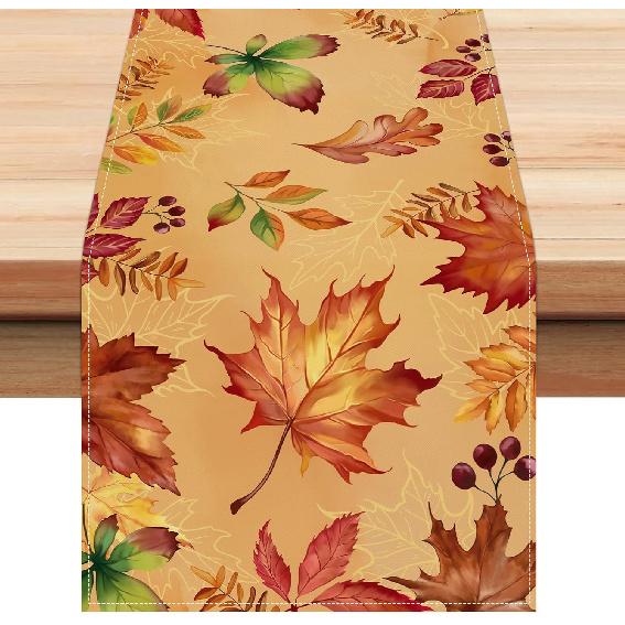 Bonhause Fall Maple Leaves Table Runner 13x72 Inch Autumn Leaf Thanksgiving Kitchen Dining Table Decoration for Indoor Outdoor Home Party Decor