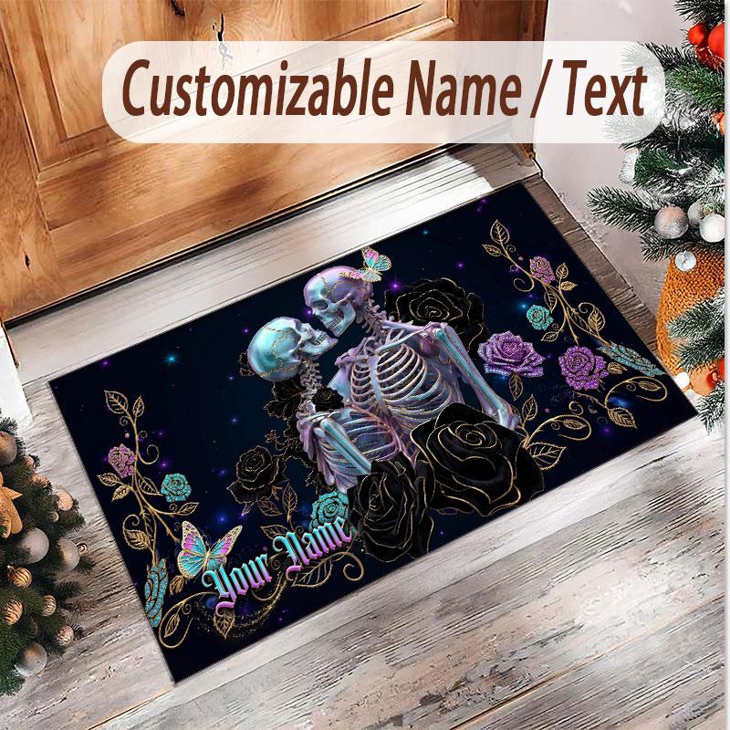 Love Romance Theme Soft Crystal Velvet Rug Custom Name & Text Print Non Slip Floor Rug for Bedroom Living Room