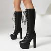 Platform Tall Boots Women's Knee High Boots Sung Fit Super High Heels Shoes Lace Up Sexy Dance Party Footwear