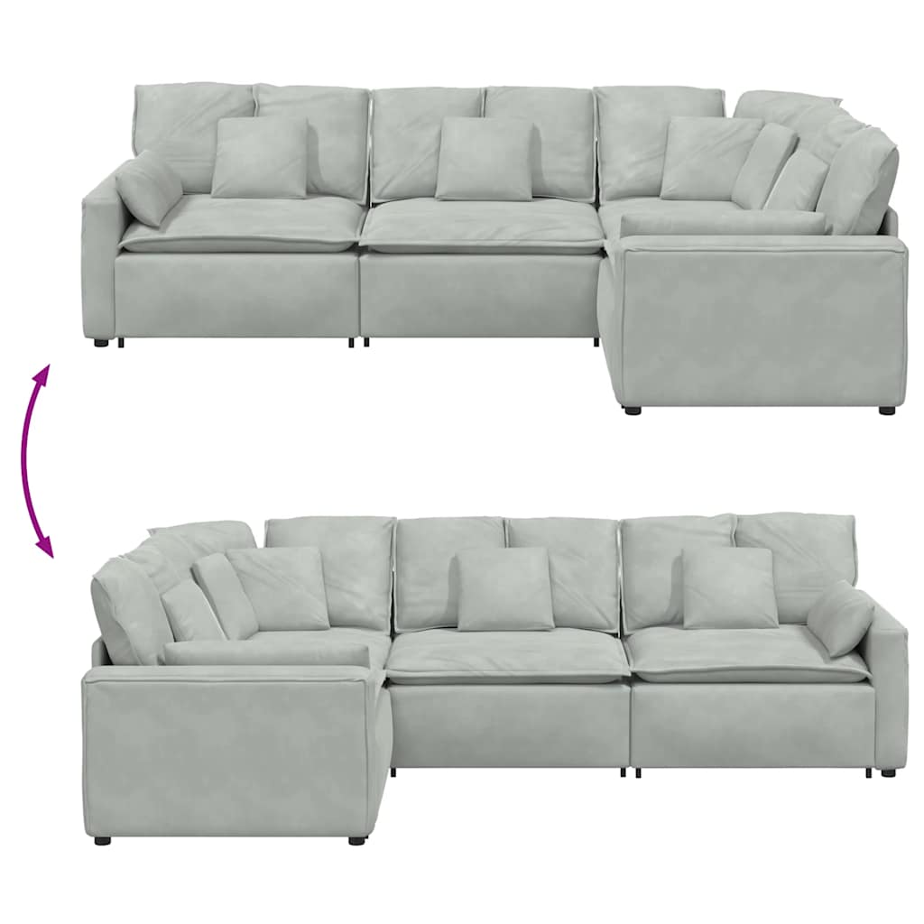 Modular Sofa with Cushions Velvet Light Grey