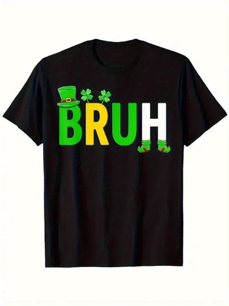 St Patricks Day BRUH Graphic Tee Men Casual Short Sleeve Cotton Crew Neck T-Shirt Holiday