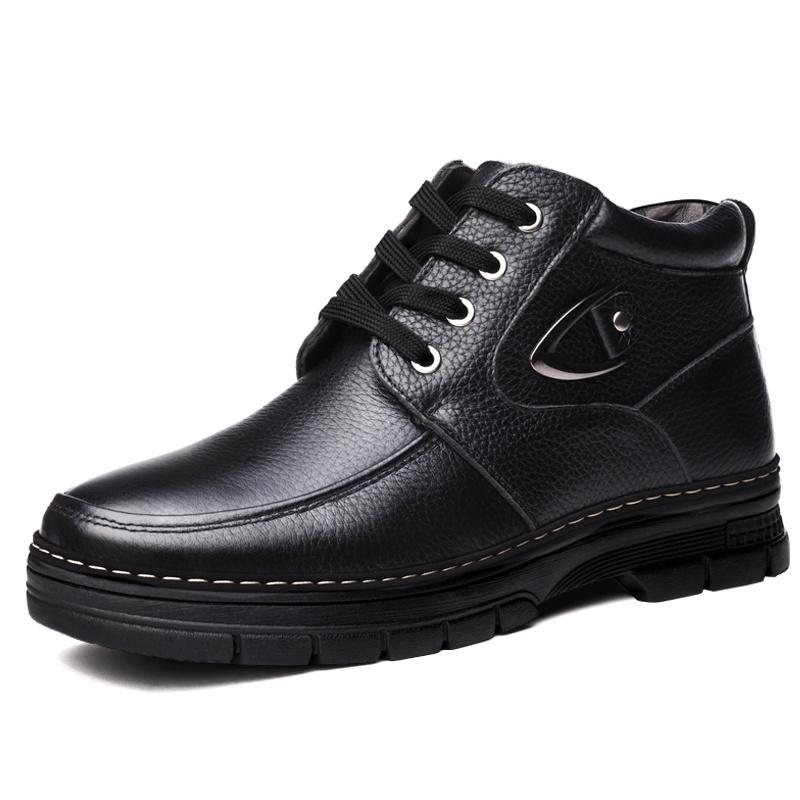 Men's Leather Warm Winter Shoes and Boots, Lace-up Style Casual Walking Shoes