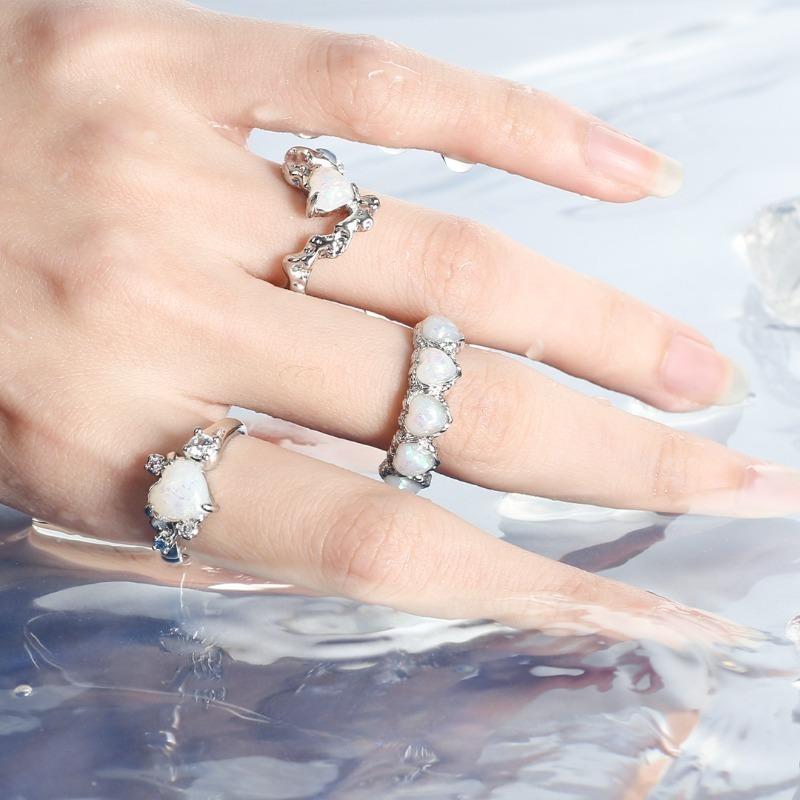 Irregular Opal Ring Trendy Elegant Simple Women Punk Lava Texture Handmade Rings Girls Party Jewelry Gifts Accessories