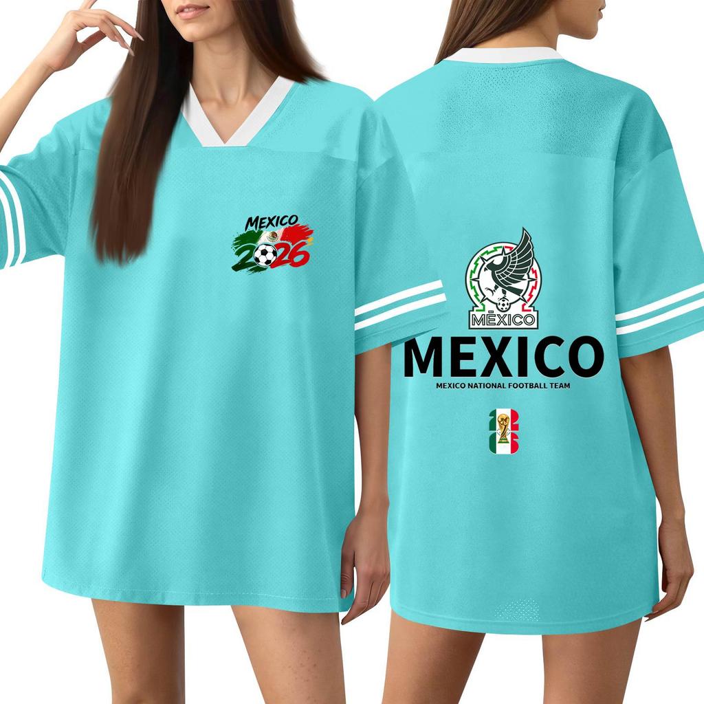 Women's V Neck Short Sleeve Sports Jersey Shirt Mexico National Football Team Soccer Fan Apparel World Cup 2026 Inspired Design