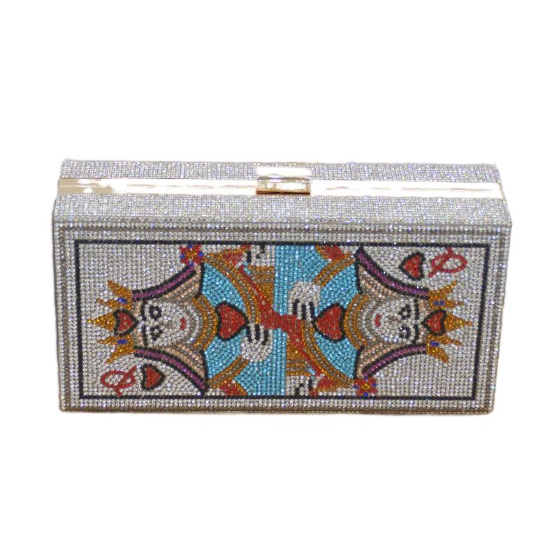 Популярные игральные карты, красный персик Q, резиновая сумка для ужина с бриллиантами, модный банкетный клатч, цепочка, маленькая квадратная сумка