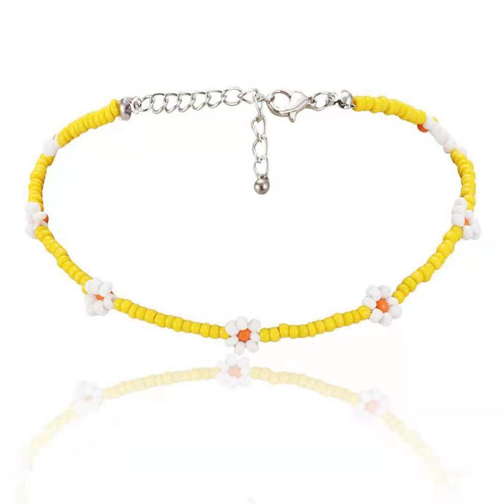 Милое короткое колье-чокер в стиле бохо с маргаритками для отпуска, женское ожерелье с цветами и бусинами, ожерелье на ключицу