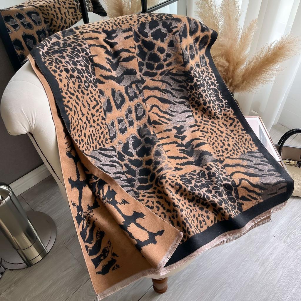 Air-Conditioned Room Shawl Scarf Female Leopard Print Scarf Imitation Cashmere Warm Long Scarf Cape