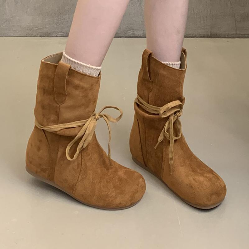 Женские ботильоны на плоской подошве на шнуровке, удобная обувь для платья, замшевые зимние сапоги для снега 2025, повседневный бренд, челси, ботильоны женские, обувь