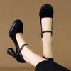 High-heeled Single Shoes Women's Spring and Autumn 2025 New Fashion Light Mouth Square Head Thick Heel Waterproof Table Mary Jane Shoes