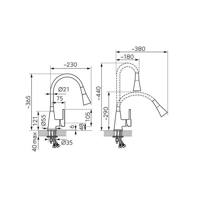 Ferro ZUMBA II sink tap, gray spout, 2-F, chrome