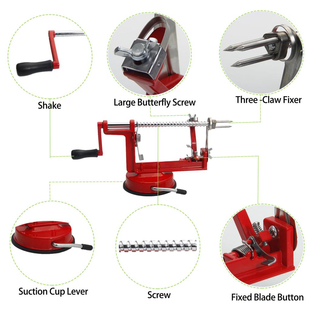 Овощечистка для яблок Corer, ручная овощечистка с лезвиями из нержавеющей стали и мощной присоской для яблок, груш, картофеля, красного цвета