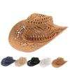 Adult Sun Hat Hand Woven Hollow Cowboy Solid Color Sun Hat Women'S Hat Adjustable Beach Hat