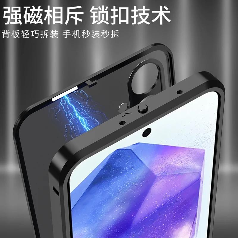 Для Samsung A55 Чехол для телефона с защитой металлической линзы из сплава Для Galaxy A 55 5G Прозрачная закаленная стеклянная жесткая ударопрочная задняя крышка