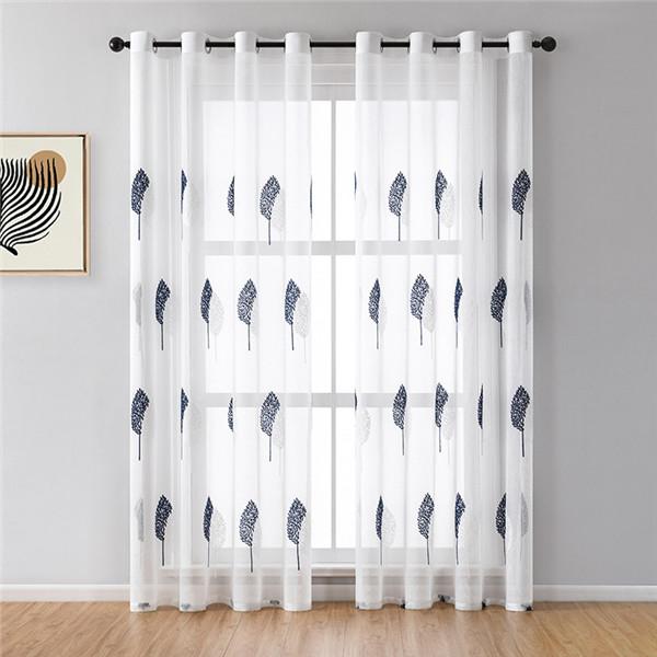 Современные короткие прозрачные шторы с вышивкой листьев для гостиной, спальни, детские оконные тюлевые шторы, жалюзи, вуаль, шторы