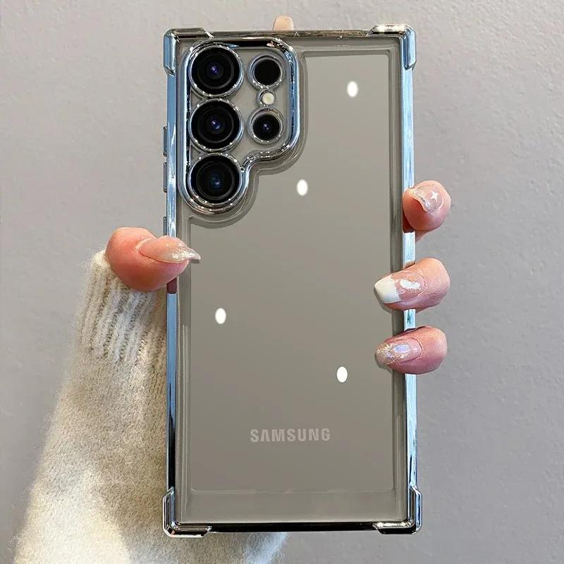 Роскошный гальванический HD прозрачный чехол для Samsung Galaxy S24 S23 S22 Ultra Plus Противоударный бронированный мягкий бампер Жесткая задняя крышка Capa