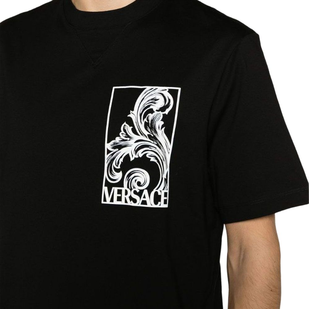 Versace Мужская футболка с принтом, облегающая, с круглым вырезом, коротким рукавом, Топы Черный 1014094-1A09877-2B020