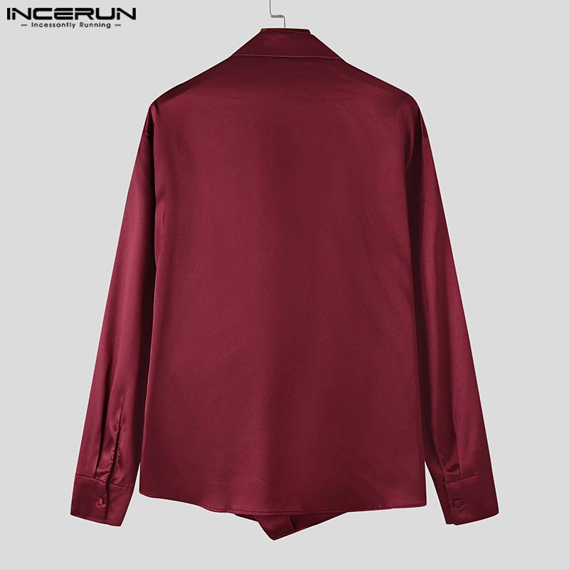 INCERUN Мужские рубашки с V-образным вырезом спереди с перекрестным запахом, атласные топы