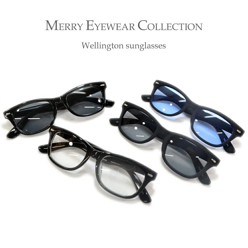 [MERRY PLEASURE] Sunglasses, Fashion Glasses, Men's & Women's, Wellington Style, Light Colored Lenses, Black