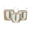Basket Set Home ESPRIT White Green Natural Natural Fiber Tropical 39 X 39 X 47 Cm (3 Pieces)