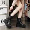 Fashion 8cm Genuine Leather Ankle Boots Platform Wedge Chunky Sneakers Mid Calf Booties Autumn Winter Zipper Plush Women Shoes