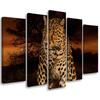 Five Piece Picture Canvas Print Leopard Cat Safari