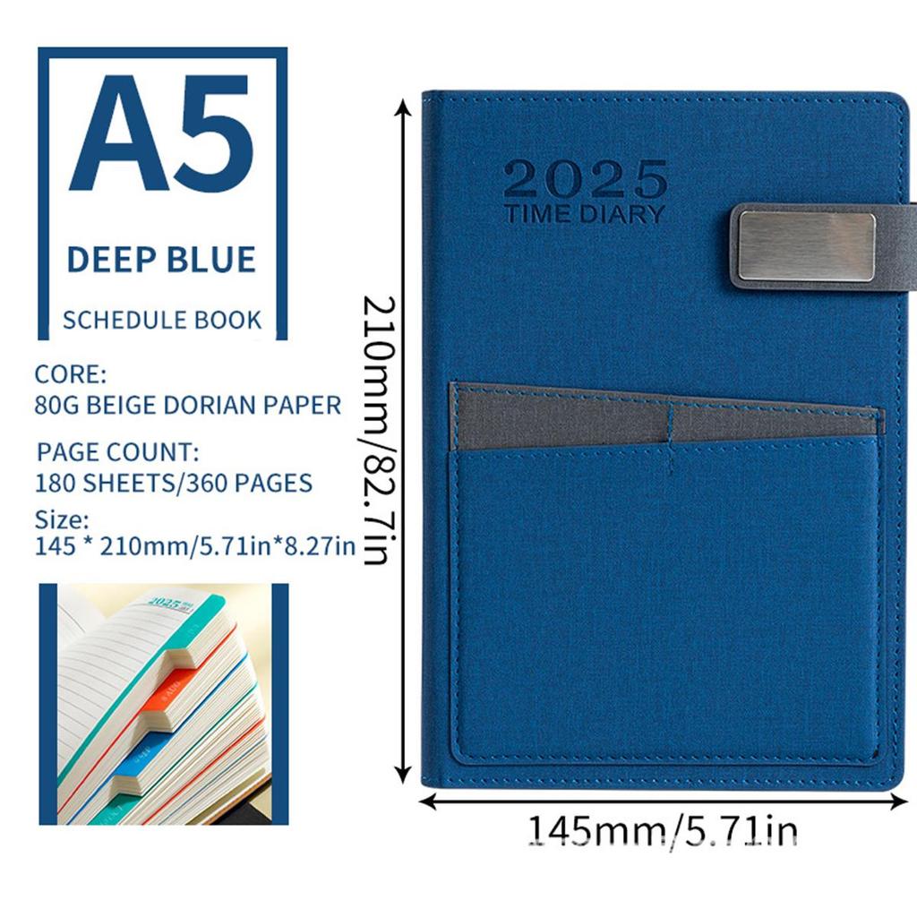 Деловой календарь на 2025 год, кожаный формат А5, внутренние страницы на английском языке, ежедневник для студентов, дневник учета на 365 дней, блокнот, заметки, 200 листов