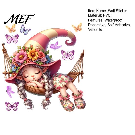 Fairy Tale Wall Decals for Girls Room Flower Hammock Decal, Peel and Stick Butterfly Waterproof Floral Stickers Sticker, Decorative Mural