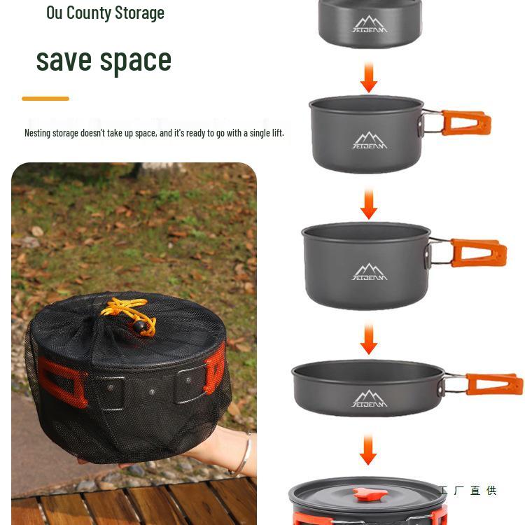 Complete Outdoor Camping Cookware Set: Pots and Kettle for Camping and Picnicking